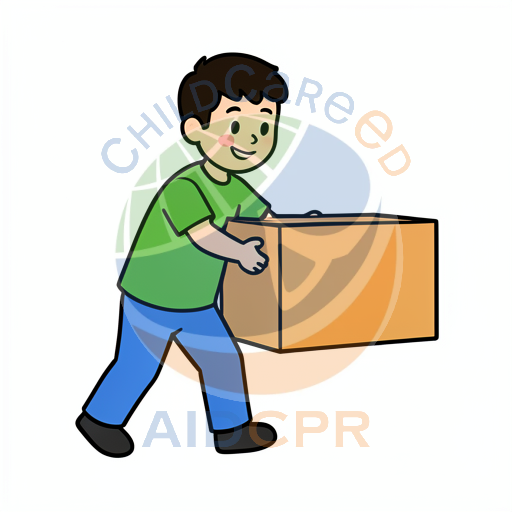 Boy pushing large cardboard box