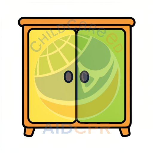 Yellow and green cabinet with round knobs