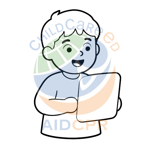 Boy smiling while holding tablet computer coloring page