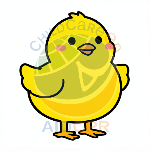 Yellow chick standing with happy expression