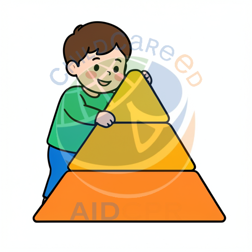 Boy stacking colorful triangular blocks