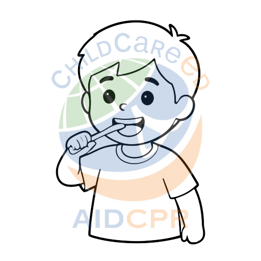 Young boy smiling while brushing teeth coloring page
