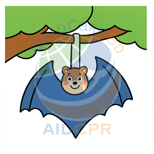 Happy bat sleeping upside down in tree