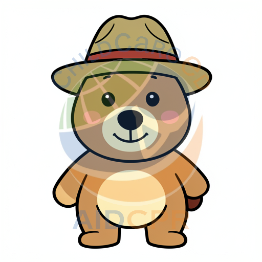 Cute bear wearing explorer hat smiling