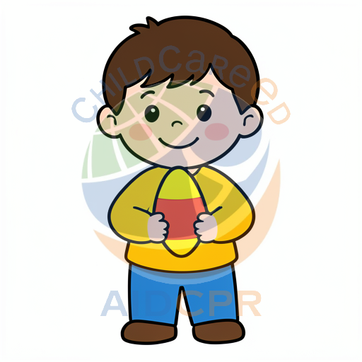 Happy boy holding candy corn