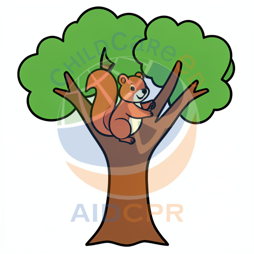 Cute squirrel holding nut in tree