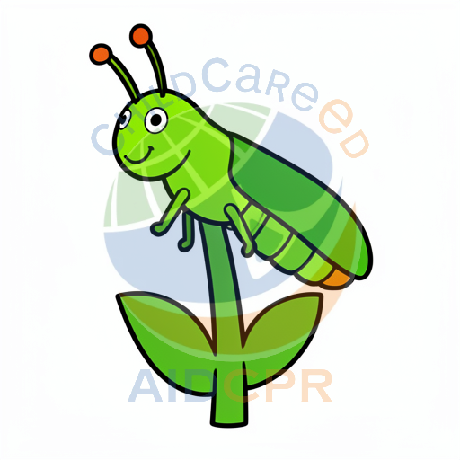 Green smiling bug perched on leafy stem