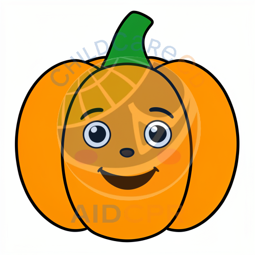 Animated pumpkin character with cheerful expression