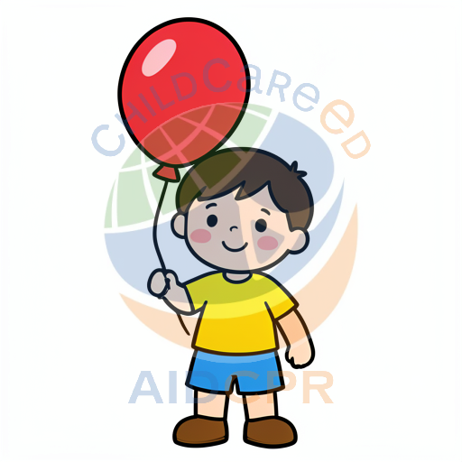 Boy smiling while grasping balloon string