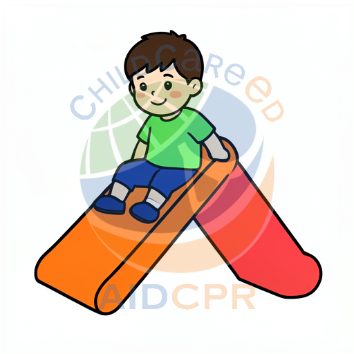 Boy sliding down orange playground slide - ChildCareEd