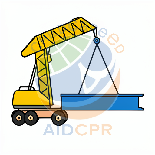 Yellow crane lifting blue container