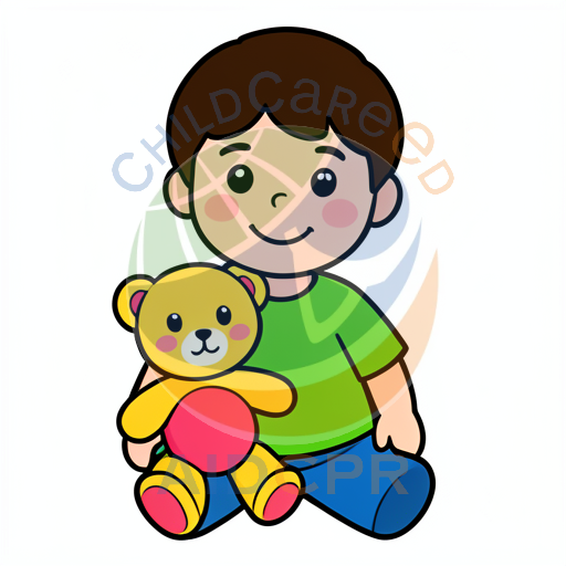 Child smiling while embracing stuffed toy