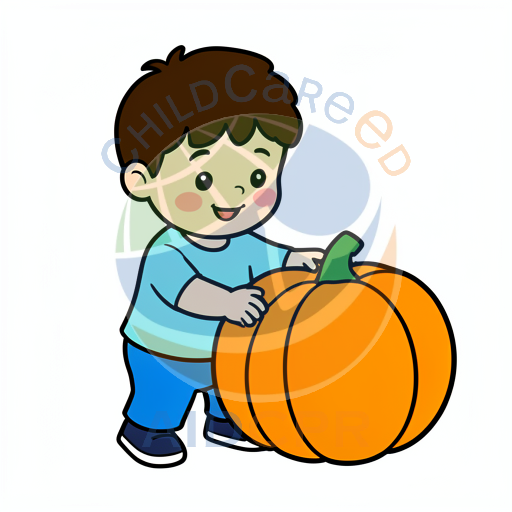 Boy smiling while carrying a pumpkin