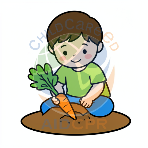 Boy pulling carrot from dirt
