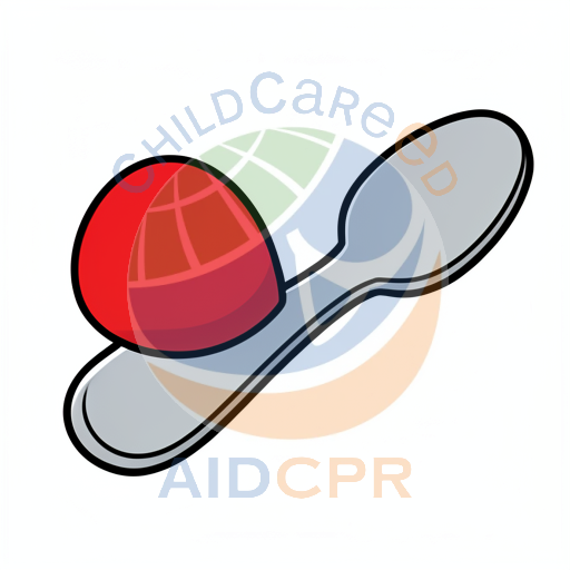 Red ball on silver spoon