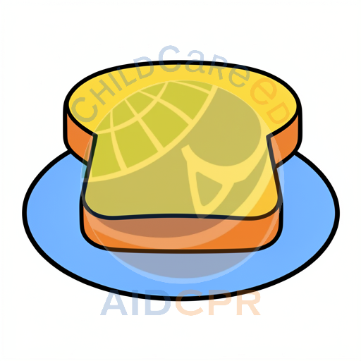 Yellow bread slice on blue plate coloring page - ChildCareEd