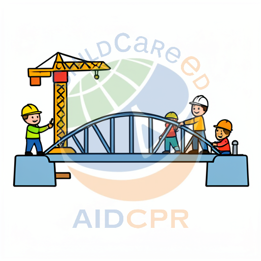 Construction workers building a bridge with crane - ChildCareEd