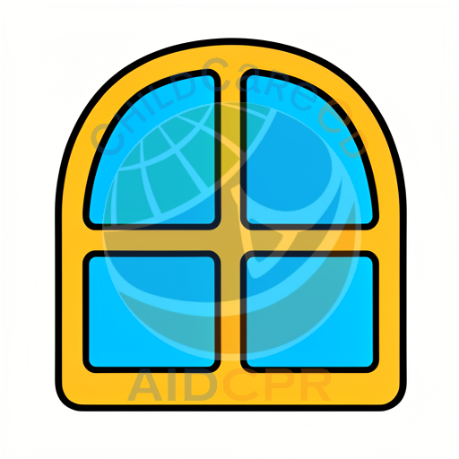 Blue window with yellow frame