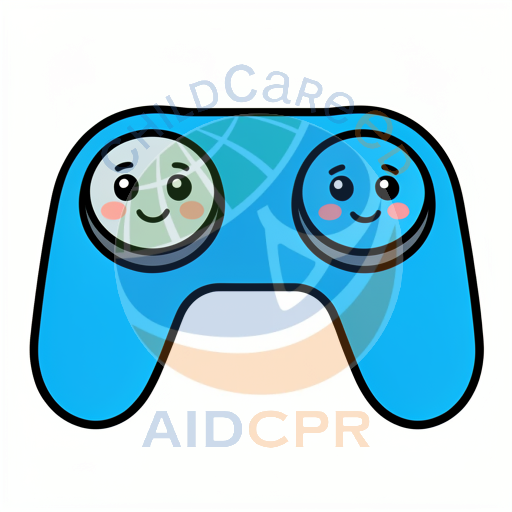 Blue game controller with two smiling faces - ChildCareEd