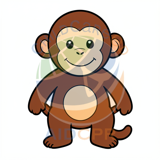 Brown monkey with round belly smiling cheerfully