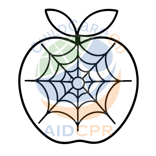 Red apple with spiderweb pattern coloring page