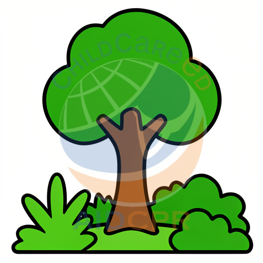 Brown tree trunk with green canopy