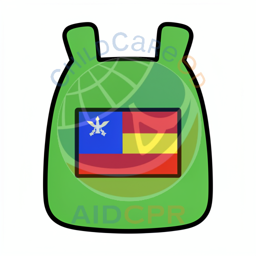 Green backpack with flag design