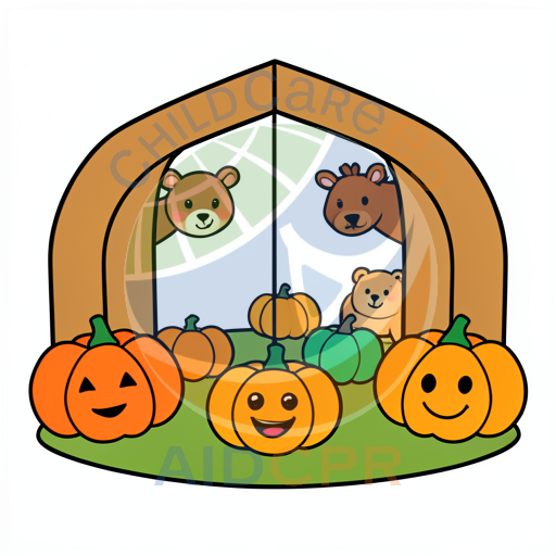 Three Bears peeking from behind pumpkins