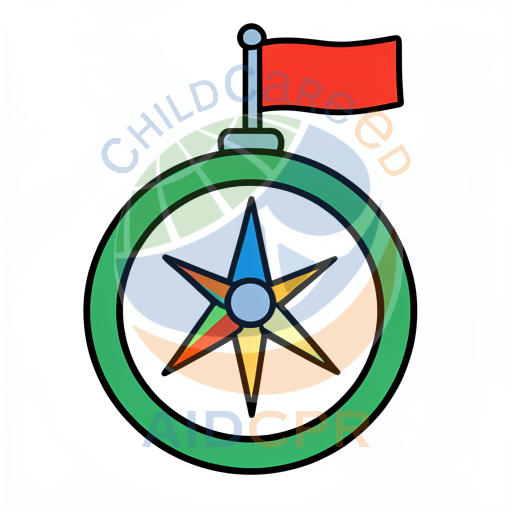 Compass with red flag pointing north