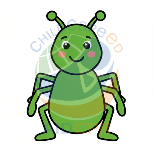Happy green bug with smiling face
