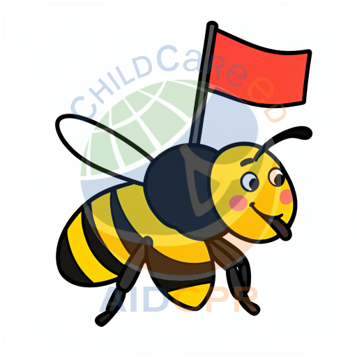Bee flying with red flag on back