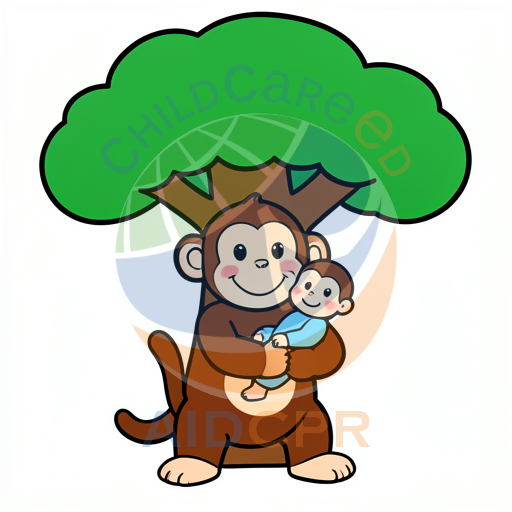 Monkey holding baby monkey under tree