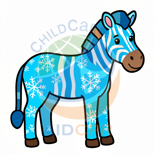 Blue zebra with snowflake pattern standing