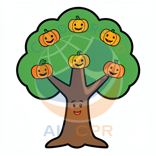 Happy tree with smiling pumpkins