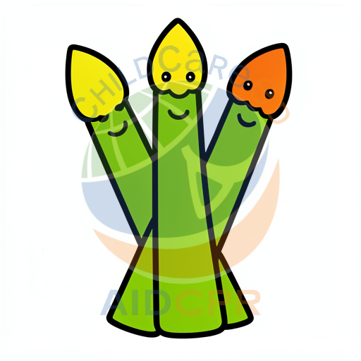 Three smiling asparagus spears with faces