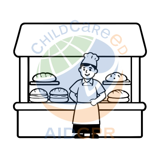 Baker smiling behind bread stall coloring page