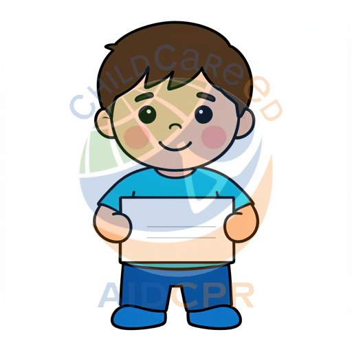 Child smiling while presenting paper
