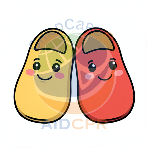 Two smiling bean characters holding hands