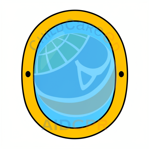 Airplane window with yellow frame