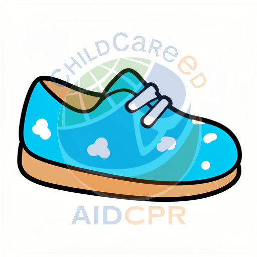 Blue sneaker with white laces and cloud pattern