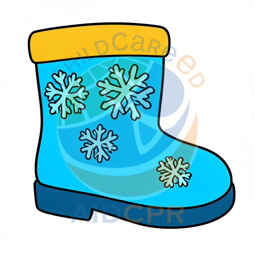Blue snowflake boot with yellow cuff