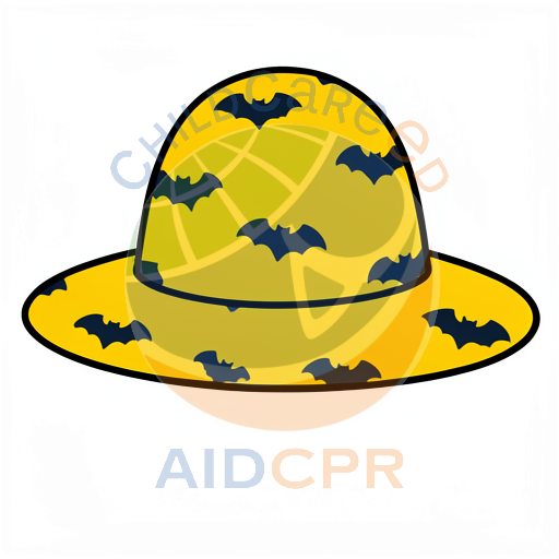 Yellow witch hat with bat pattern