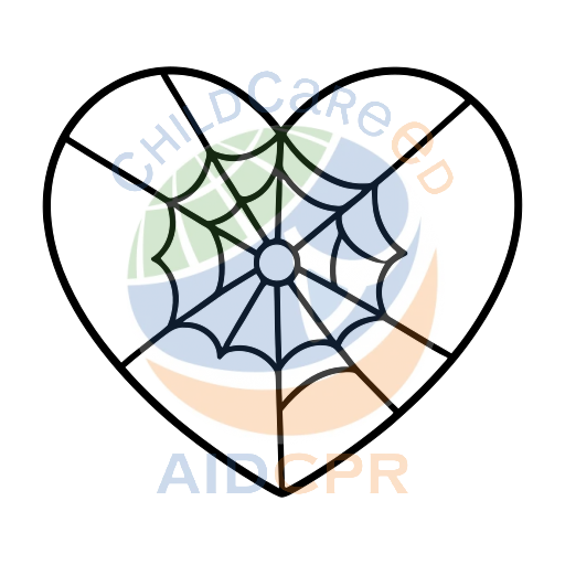 Red heart with spiderweb pattern coloring page