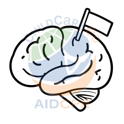 Brain with flag celebrating learning coloring page