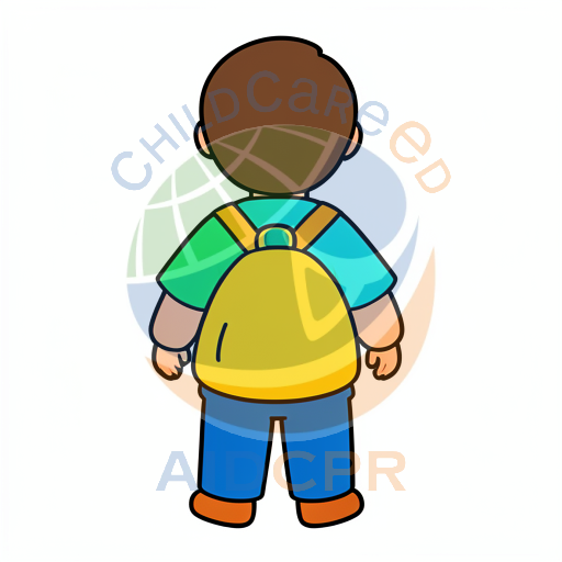 Child wearing yellow backpack walking