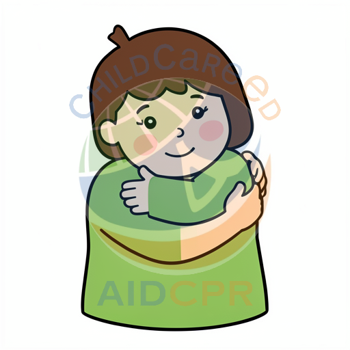 Child hugging self with happy expression