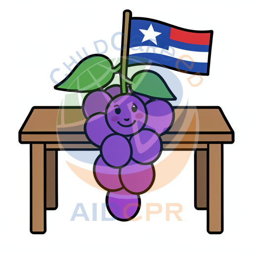 Happy grape bunch with flag on table