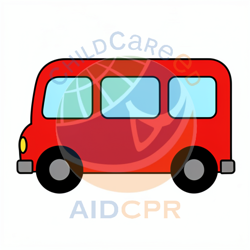 Red bus with three windows