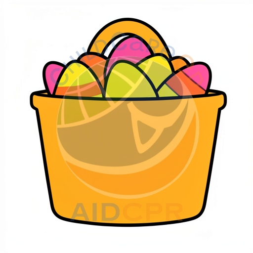 Orange basket overflowing with Easter eggs