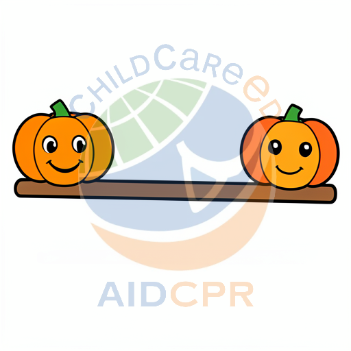Two smiling pumpkins on a seesaw